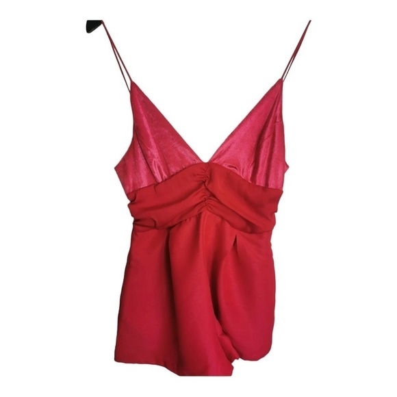 FREE PEOPLE Bright Pink V Neck Velvet Satin Romper Size 2 NEW Barbie Core - Picture 6 of 9